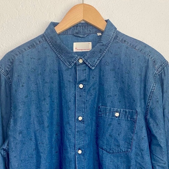Knowledge Cotton Apparel Organic Chambray Denim Button Rocket or Popcorn Shirt - Picture 2 of 13
